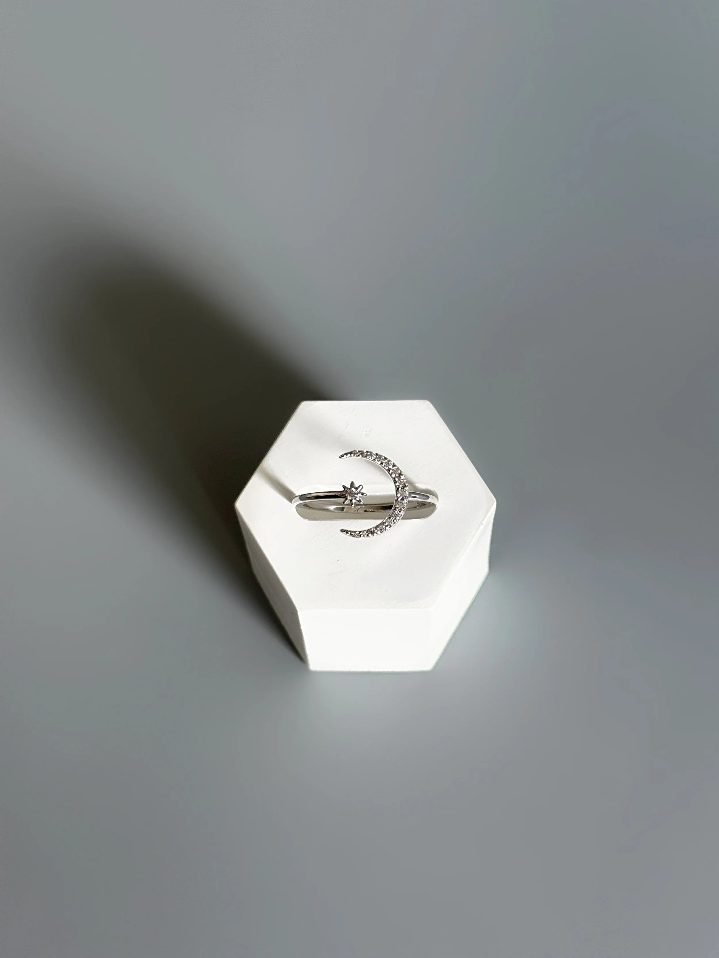 925 Sterling Silver Moon & Star Adjustable Ring – Sparkle Like the Night Sky