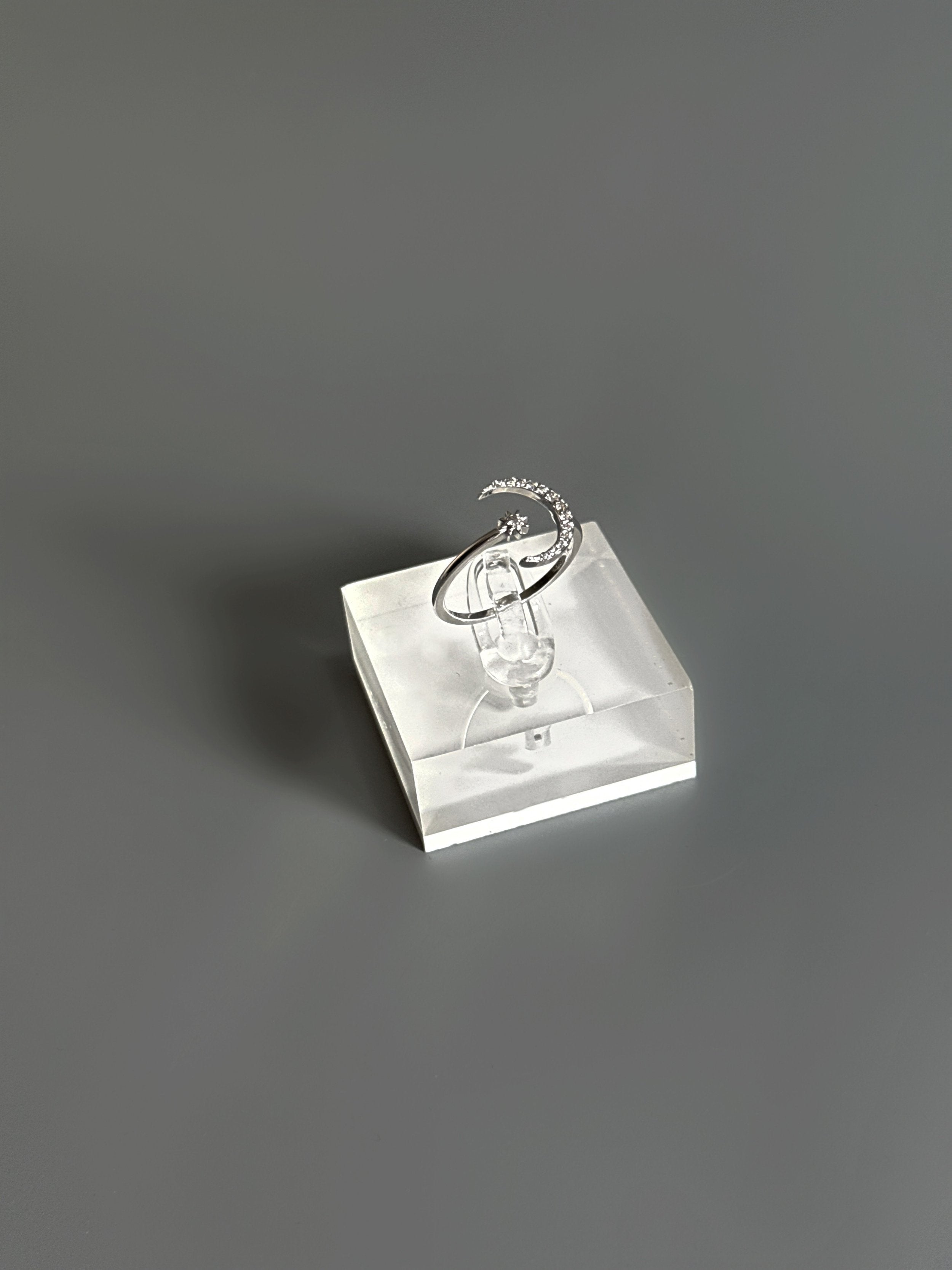 925 Sterling Silver Moon & Star Adjustable Ring – Sparkle Like the Night Sky