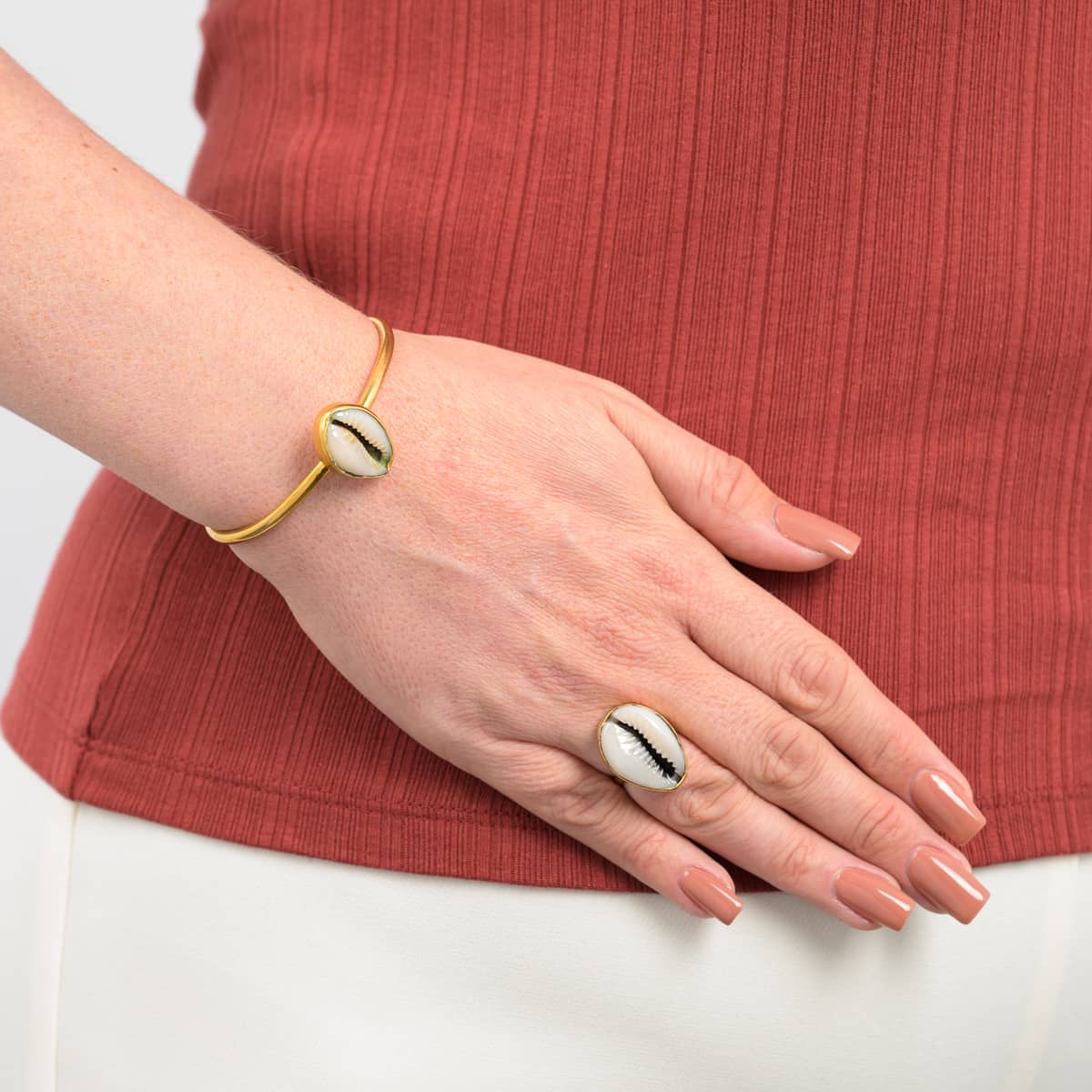 Cowrie Shell Recycled Brass Adjustable Ring
